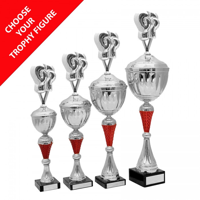  METAL FIGURE TROPHY WITH RED RISER  - AVAILABLE IN 4 SIZES